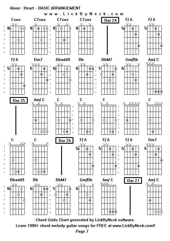 Chord Grids Chart of chord melody fingerstyle guitar song-Alone - Heart  - BASIC ARRANGEMENT,generated by LickByNeck software.